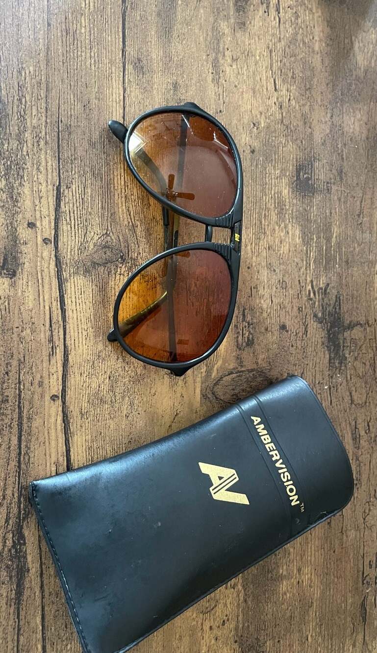 Vintage Ambervision Aviator Sunglasses with Case